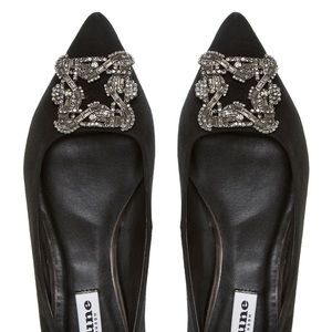 Dune London jeweled brooch ballet flats grey